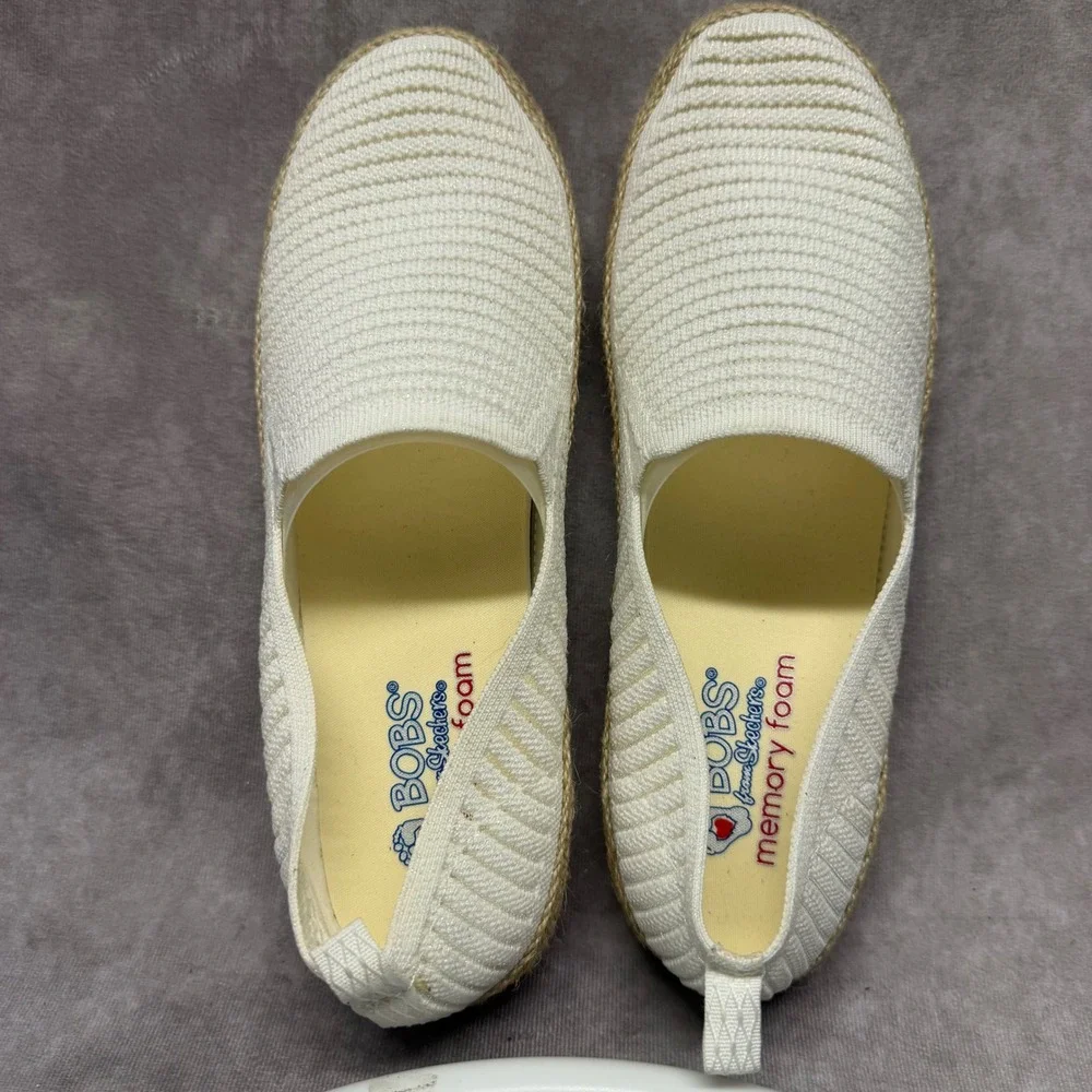 BOBS Skechers Slip On Shoes Women 9.5 Off White Knit Espadrille 113978